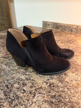 Women's Black Suede Ankle Booties - Low Block Heel